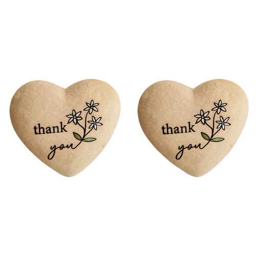 2x Urban 9cm Ceramic Thank You Boxed Heart Stone Decor - Sand