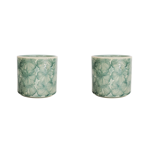 2PK Urban Products Etched Flower Planter Turquoise 12cm