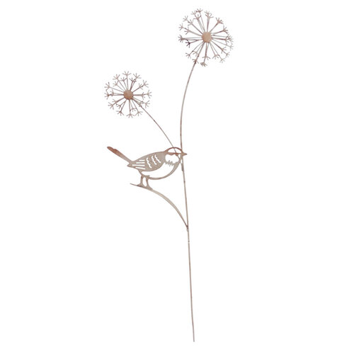 Urban 52cm Metal Fleur Bird Flower Stake Antique White - Assorted