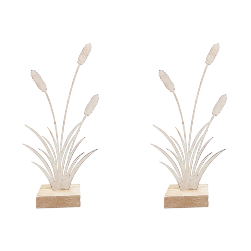 2x Urban 23cm Metal Fleur Reeds Decoration - Antique White