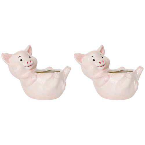 2PK Urban Products Reclining Pig Planter Light Pink 17cm