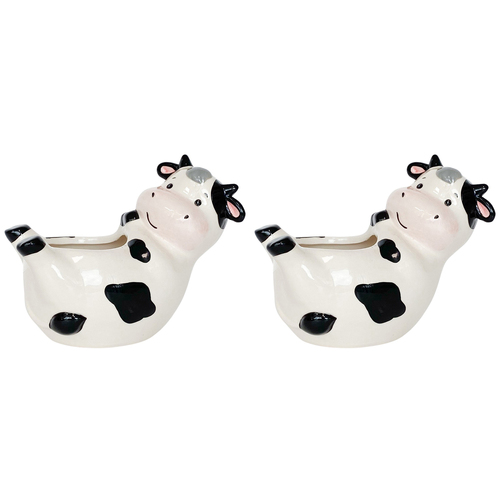 2PK Urban Products Reclining Cow Home Decor Planter White 18cm