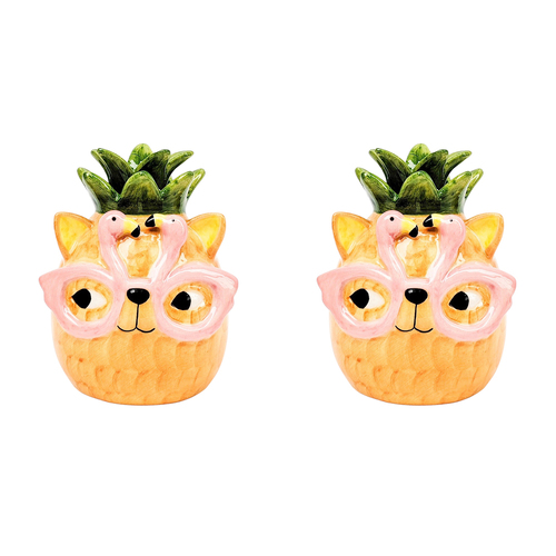 2PK Urban Products Tropicana Cat Pineapple Vase Orange 13cm