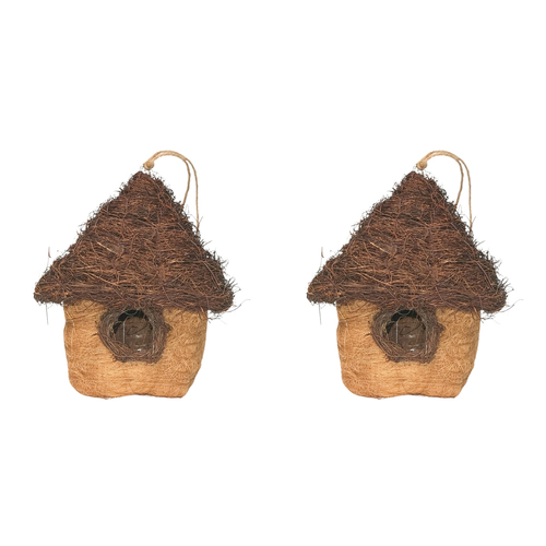 2PK Urban HUSK Hanging Birdhouse Brown 26cm Home Decor Garden Ornament