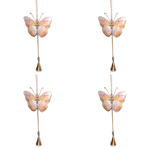 4PK Urban Butterfly with Bell Hanging Charm Pink Home Decor Garden Ornament