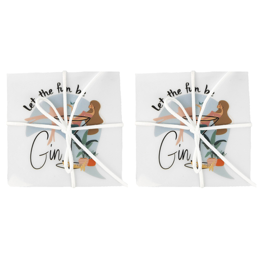 2x 4pc Urban Let The Fun Be Gin 10cm Coasters Mug/Cup Drink Table Mat Set