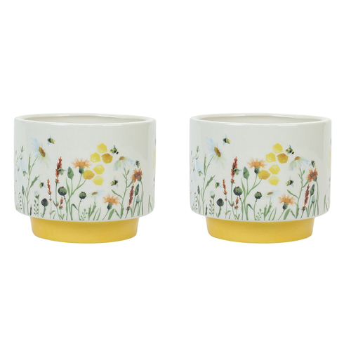 2PK Urban Bee Meadow Planter Yellow 15cm Home Decorative Garden Decor