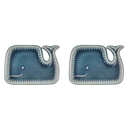 2x Urban 20cm Ceramic Whale Dish Home Decor Display - Navy