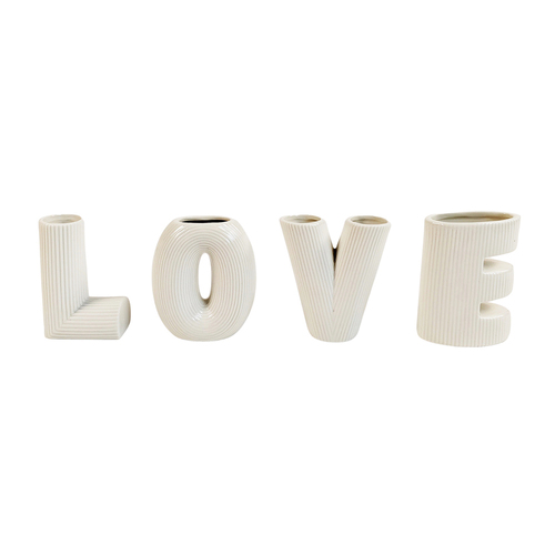 4pc Urban Love Letter 9.5cm Ceramic Flower Vase - White