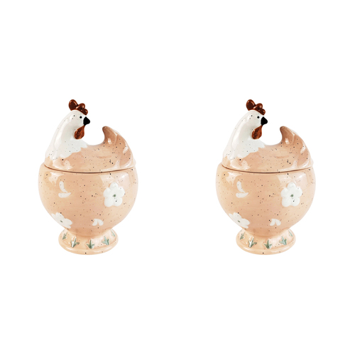 2x Urban 14cm Ceramic Country Chicken Canister Snacks/Treats Container - Pink