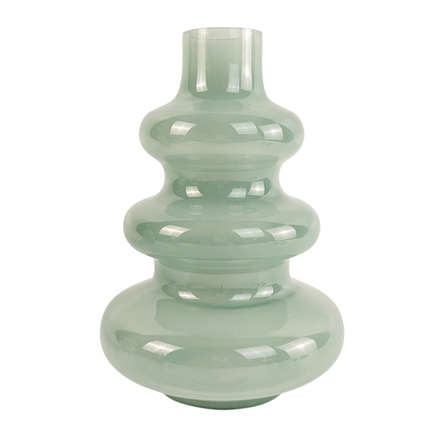 Urban Jasyln 22cm Frosted Triple Ring Glass Flower Vase - Sage