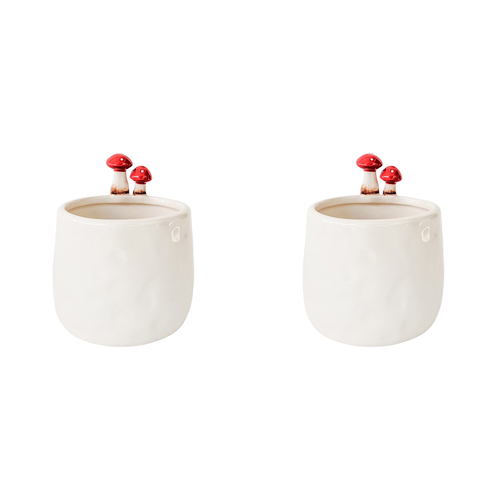 2PK Urban Products Toadstool Ceramic Planter White 11cm