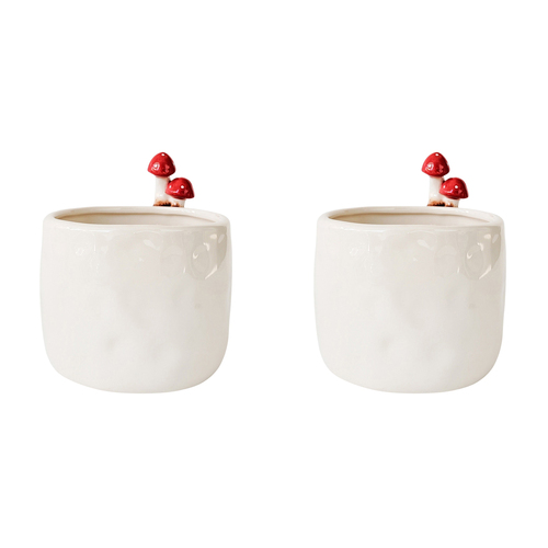 2PK Urban Products Toadstool Ceramic Planter White 13cm