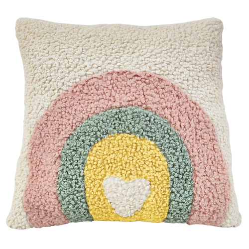 Urban Products Rainbow Heart Boucle Cushion White 38cm