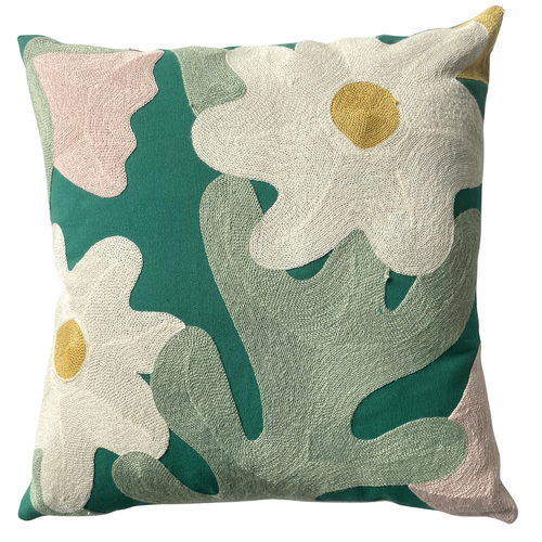 Urban Products Ricamo Flower Cushion with Inner Pink/Mustard/Sage 45cm