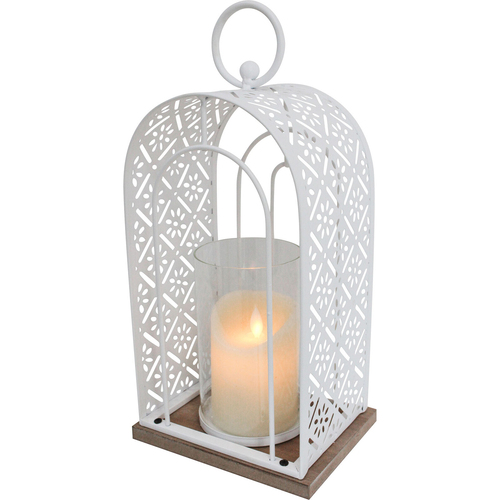 LVD Lantern Metal/Wood/Glass 35cm Candle Holder Home Decor Small - White