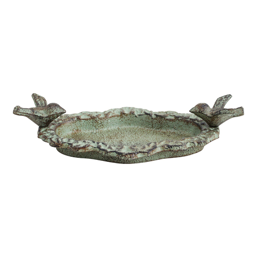 LVD Cast Iron 24.5cm Double Bird Bath Garden Decor - Green