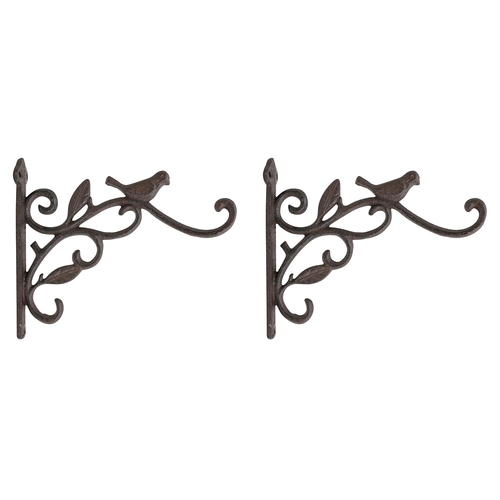 2PK LVD Cast Iron 22cm Bird Plant Wall Hook Home Decor - Brown