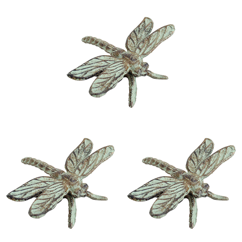 3PK LVD Antique 12cm Cast Iron Sitting Dragonfly Ornament Decor - Green