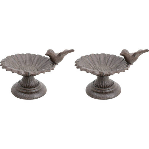 2PK LVD Cast Iron Bird Feeder Pedestal Home/Garden Decor 17x11cm - Brown