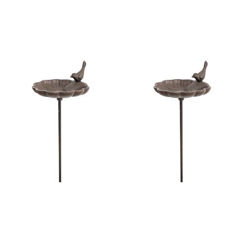 2PK LVD Cast Iron Spike Bird Feeder Fleur Home Decor 15x79cm - Brown