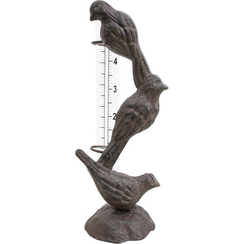 LVD Cast Iron Rain Gauge Birds Home/Garden Decor 7x20cm - Brown