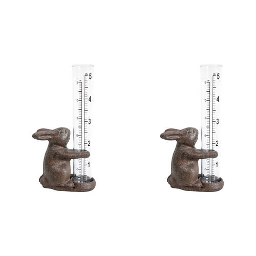 2PK LVD Cast Iron Rain Gauge Rabbit Home/Garden Decor 7x14cm  - Brown