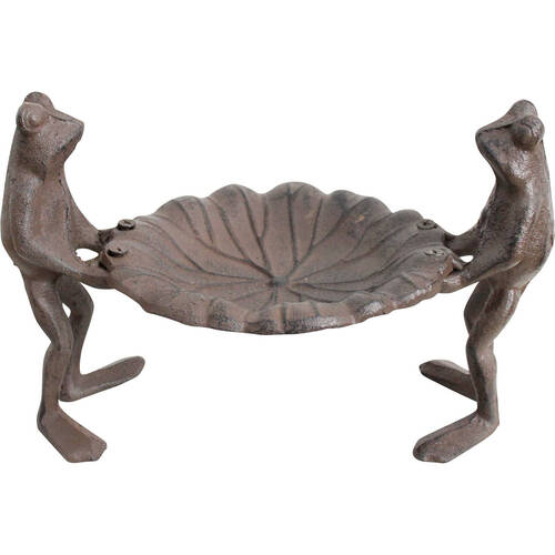 LVD Cast Iron Bird Feeder Frog Mates Home/Garden Decor 21x14cm - Brown