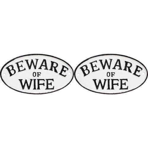 2PK LVD Sign Beware Wife Outdoor Garden/Patios Decor 23x12cm