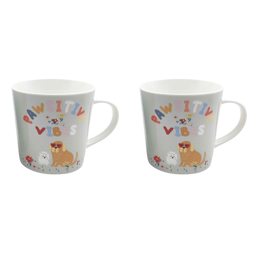 2x Urban Perfect Pets Pawsitive Vibes Dog 470ml Ceramic Mug