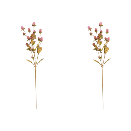 2x Urban Dried Look Artificial Flower 64cm Globosa Stem - Pink Green