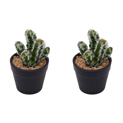 2x Urban Potted Artificial 12cm Cactus Plant Decor - Green