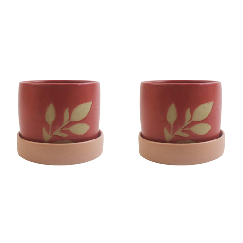 2x 2pc Urban Shae Foliage 8.5cm Ceramic Dish & Bowl - Terracotta