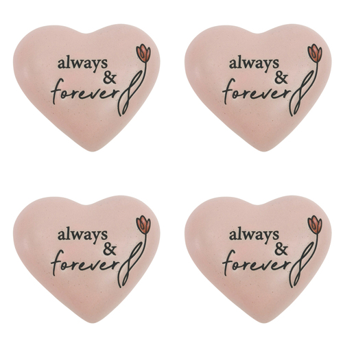 4PK Urban Always Forever Heart Stone Pink 8cm Gift Keepsake Present