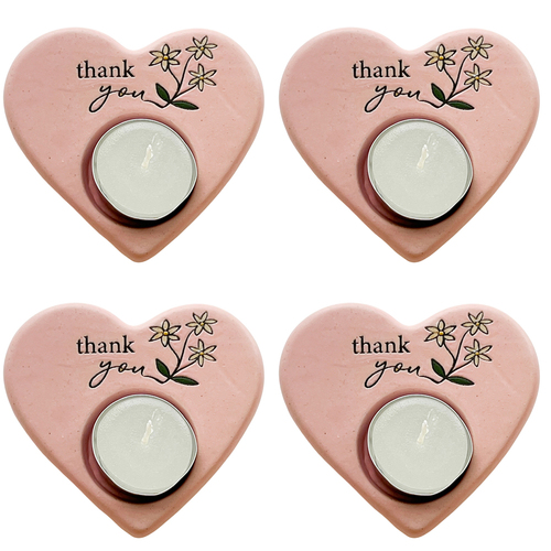 4PK Urban Thank you Heart Tealight Holder Pink 9cm Gift Keepsake Present