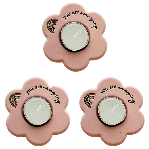 3PK Urban You are Amazing Daisy Tealight Holder Gift Keepsake Present