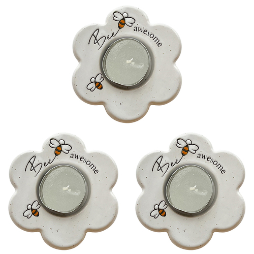 3PK Urban Bee Awesome Daisy Tealight Holder White Gift Keepsake Present