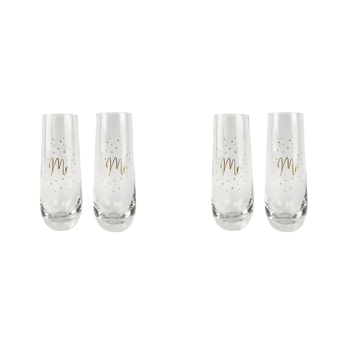 2x 2pc Urban 16cm Mrs Mrs Champagne Glass Drinking Cup - Gold