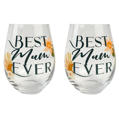 2x Urban 12cm Wine Glass Cassia Floral Best Mum Ever Drinking Cup