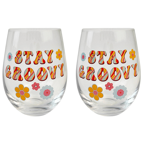 2x Urban 12cm Wine Glass Retro Floral Stay Groovy Drinking Glass