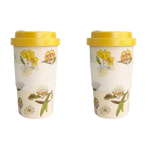 2x Urban 400ml May Gibbs Eco Mug Travel Drinking Cup w/ Lid - Yellow