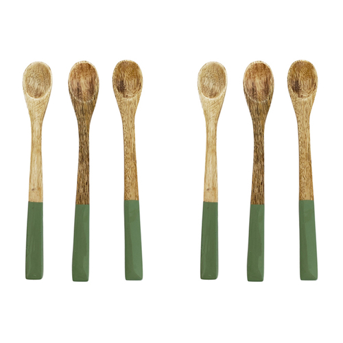 2x 3pc Urban 15cm Mango Wood Mini Serving Spoons - Green/Natural