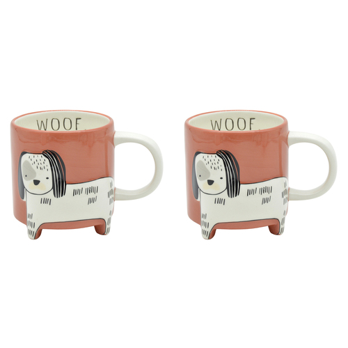 2x Urban Animal Dog 14cm Heavy Dolomite Mug w/ Legs - Terracotta