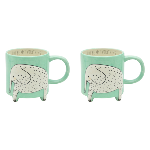 2x Urban Animal Elephant 14cm Heavy Dolomite Mug w/ Legs - Green