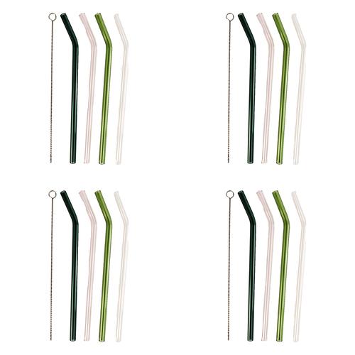 4x 4pc Urban 20cm Reusable  Bebe Glass Bent Straws Cocktail/Juice