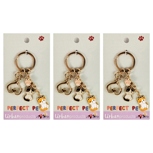 3x Urban Perfect Pets Metal/Enamel 11cm Cats Keyring Accessory