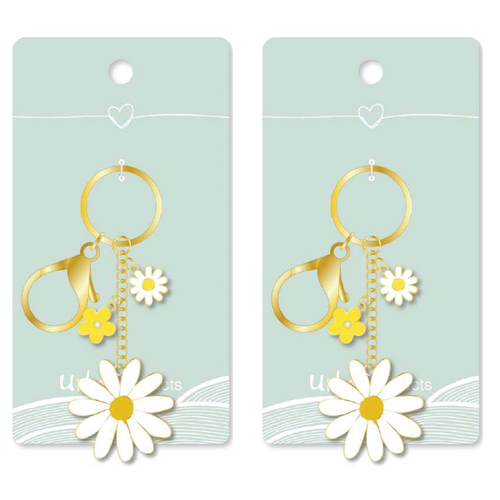 2PK Urban Products Daisy Flower Keyring Accessory Yellow/Green 12cm