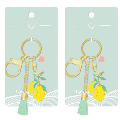 2PK Urban Products Lemons w/ Tassel Keyring Accessory Yellow/Green 12cm