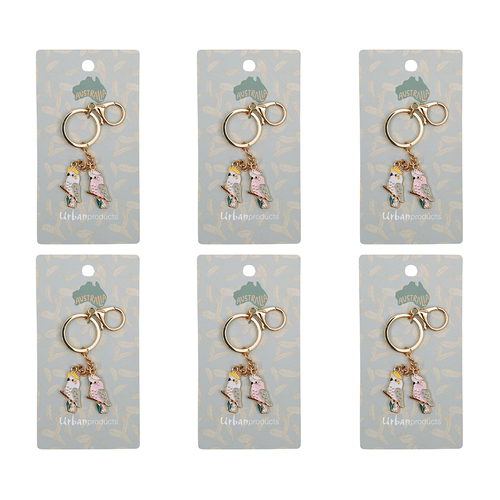 6PK Urban Australiana Birds Keyring White Pink Display Decorative Keepsake