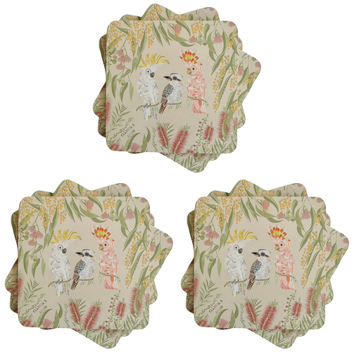 3PK Urban FB Birds MDF Coasters Pink White 10cm Kitchen Decor Tableware